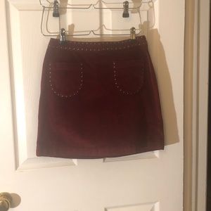 Crushed maroon velvet mini skirt